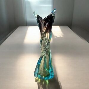 Vintage Murano Jordan Imports Swung Twist Vase - Purple Blue Green - RARE
